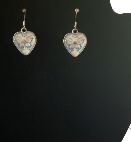 Heart Shape Glass Butterfly Earrings - $7.92