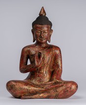 Ancien Khmer Style Cambodge Assis Bois Statue de Bouddha Cours Mudra - 32cm/13 &quot; - £392.41 GBP