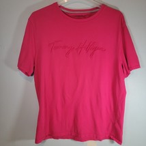 Tommy Hilfiger Mens Shirt XL Hot Pink Script Logo Short Sleeve Tee - £12.29 GBP