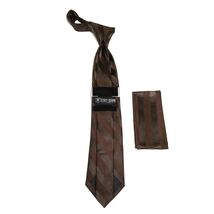 Men's Stacy Adams Tie and Hankie Set Fancy Woven Silky Satin #SAT97 Brown image 2