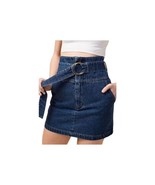 HONEY PUNCH Size Medium High Waist Belted Denim Skirt O-Ring Denim Dark ... - $27.73 CAD