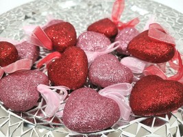 Valentines Day Red Pink Glitter Hearts 1.75&quot; Ornaments Decorations Decor... - £13.23 GBP
