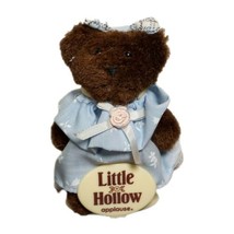 Vintage Applause Brown Girl Teddy Bear In Blue Sundress &amp; Bow 3.5in Tall - £10.23 GBP