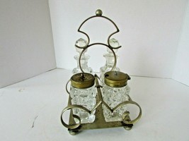 Vintage 1930&#39;S Crystal &amp; Epns Condiment Caddy Shaker Jam &amp; Cruets England As Is - £19.80 GBP