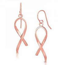 Pink Ribbon Earrings, 14K Rose Gold, pierced, fish hook 1 pair, breast cancer - £142.25 GBP