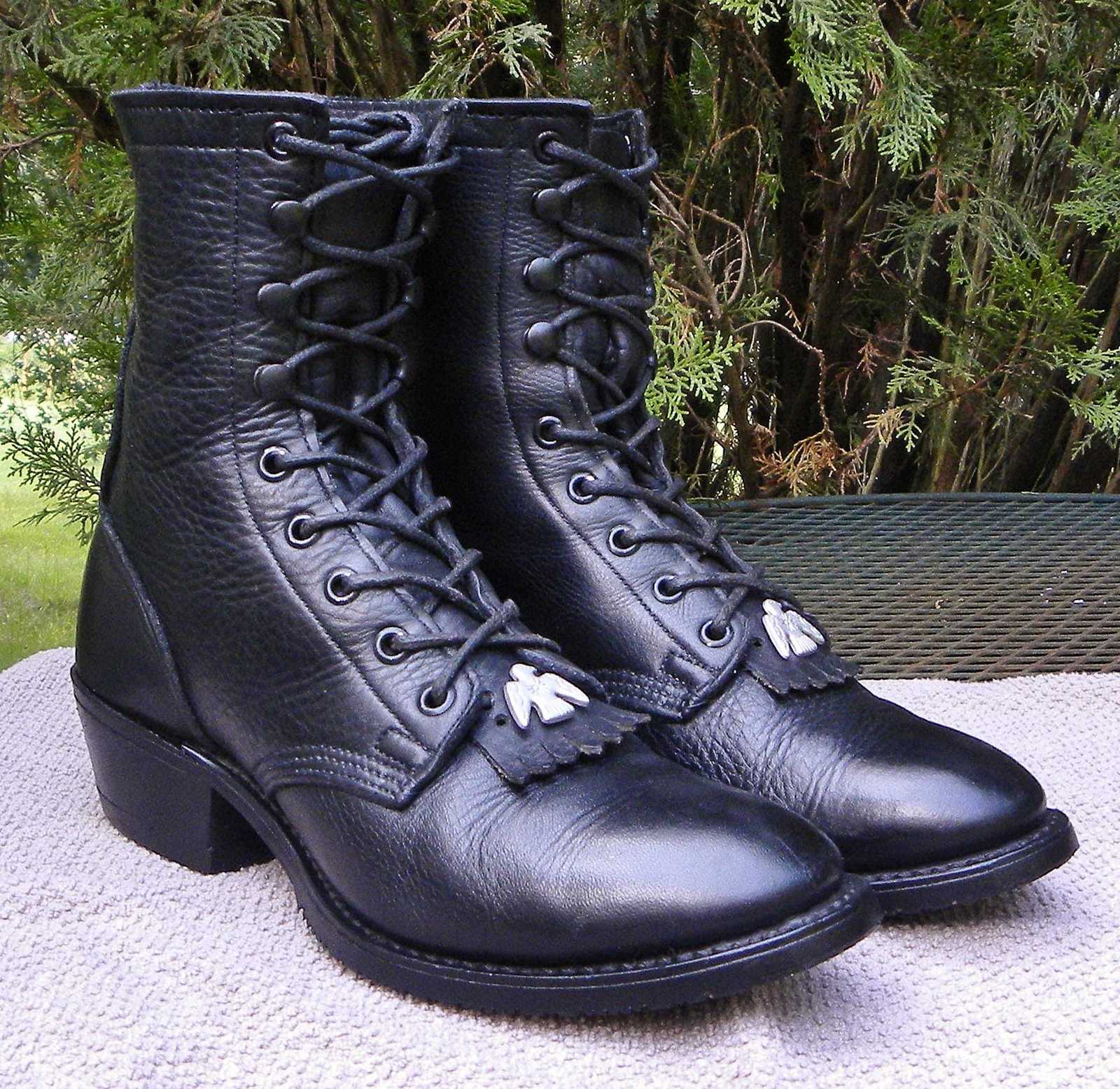 Vintage DOUBLE H (HH) 8&quot; Leather Packer Western Boots-Thunderbird Conchos - $129.95