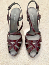 Gunmetal Vero Cuoio Plum Patent Strappy Stiletto Slingback Sandals (37) - $257.13