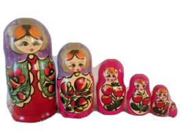 *VINTAGE* Set of 6 Russian Matryoshka Nesting Dolls  8&quot; to 1&quot;  AS-PICTURED - £90.61 GBP