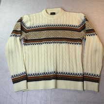 Vintage JC Penny Sweater Mens L Cream Fair Isle Nordic Pullover 80s Acrylic - $24.00
