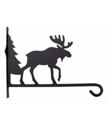 Wrought Iron Plant Hanger Moose &amp; Tree 12&quot; Deep Black Hanging Flower Hoo... - $38.69