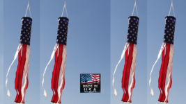 4-USA MADE 5 ft (60in) x 6 in Patriotic America Flag Windsock 6-Stripe W... - $35.99