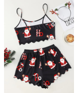 Santa Christmas PJS Claus PJ Pyjama Set Frill Trim Crop Cami Top &amp; Short... - $16.33