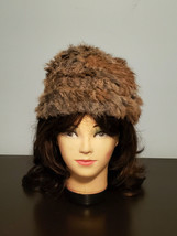 Set of Two Women&#39;s White &amp; Brown Rabbit Fur Knitted Cap Beanie Hat (NWOT) - $29.70