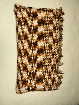Handmade Crocheted Afghan Multicolor Browns, Tans &amp;White Vintage 80’s Grannycore - £38.73 GBP