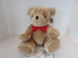 Russ Berrie Stuffed Bear Poseable 16&quot; Tan w/Red Bowtie Valentines New - £4.66 GBP