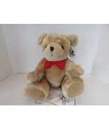 Russ Berrie Stuffed Bear Poseable 16&quot; Tan w/Red Bowtie Valentines New - £4.60 GBP