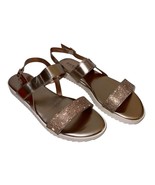 Guess Womens 10 Metallic Rose Gold Strappy Sandals Flat White Bottoms - £20.29 GBP