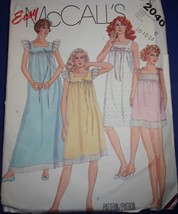 McCall’s Misses Nightgown or Top &amp; Panties Size 10-14 #2040 - $4.99