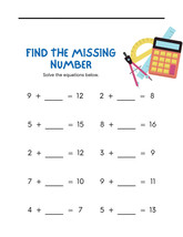 Printable Math Worksheets Home Schooling Addition Missing Numbers with B... - $1.60