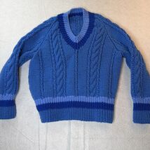 Retro Cable Knit Sweater Vest White Red Blue Trim Preppy V-Neck Vtg Tenn... - €24,72 EUR