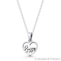 Heart &amp; Cursive &quot;Love&quot; Script Charm Pendant Oxidized Solid .925 Sterling Silver - £11.38 GBP+