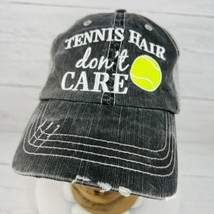 Tennis Hair Don&#39;t Care Baseball Hat Cap Distressed Adjustable Black - £31.92 GBP