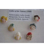 RARE VTG Antique Glass Realistic Head Buttons LADIES OF NATIONS  EXCELLE... - £108.02 GBP