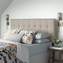 King Button-Tufted Headboard in Light Grey Beige Taupe Upholstered Fabric - £225.04 GBP