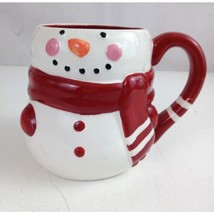 Earthenware Red &amp; White Christmas Snowman Coffee Cup Mug 4.75&quot; Tall - $12.60