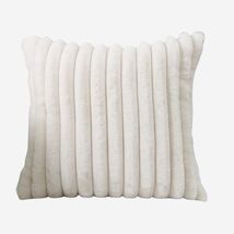 Cream White Striped Faux Fur Decorative  Throw Pillow Cover - £12.41 GBP