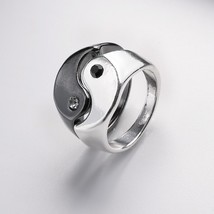 2Pcs Creative Yin Yang Gossip Ring Simple  Drop Oil Tai Chi Paired  Set for Wome - £38.55 GBP