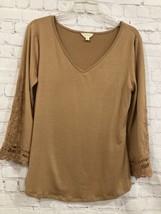 Adiva Lace detail sleeves Med Tunic top blouse Brown LS stretch pullover... - £12.18 GBP