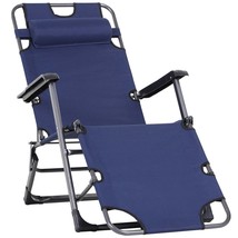 2-in-1 Tanning Beach Lounge Chair w/ Pillow &amp; Pocket Navy - $125.99