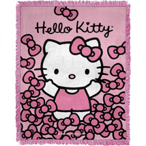 Hello Kitty More Bows 46&quot;x60&quot; Woven Throw w/ Tassels Pink - £37.55 GBP