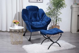 Modern Cotton Lounge Chair with Ottoman (Blue) - $2,665.32 MXN