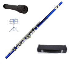 Blue Flute 16 Hole, Key of C with Carrying Case+2 Stands+Accessories - $129.99