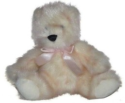 Kids of America White Pink tipped fur Teddy Bear Plush Lovey 8.5&quot; stuffed animal - £14.69 GBP