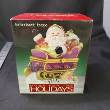 Santa Sleigh Trinket Box Christmas 5&quot; Ceramic 2003 Home for the Holidays  - $13.21