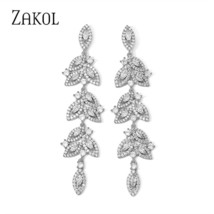 ZAKOL Autumn Winter Exquisite MiInlay Zircon Leaf Bridal Drop Earrings for Women - £18.59 GBP