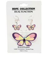 Butterfly Brooch Pendant &amp; Earring Set Purple Enamel Metal Dual Function... - $476.67 MXN