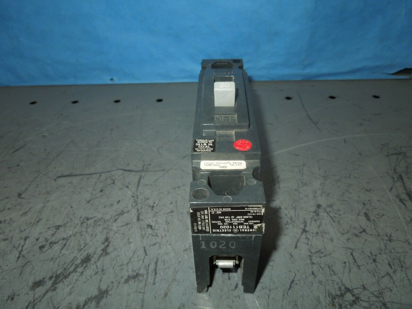 GE TEB111020 Gray Handle Circuit Breaker 20A 1P 120V AC 125V DC Used - $20.00