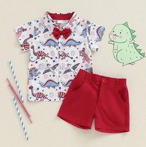 NEW 4th of July Dinosaurs Boys Short Sleeve Button Shirt &amp; Shorts Outfit... - $11.99