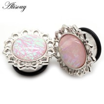 Alisouy 2pcs New Flower Pink Opal Pendant Stainless Steel Ear Plugs Tunnel Expan - £10.50 GBP