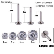 1pc Surgical Steel Prong Set Zircon Ear Helix Tragus Lip Stud Cartilage Earring  - £8.53 GBP