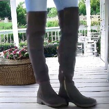$398 Eileen Fisher Boot 8 Vintage Over the Knee Leather + Stretch Side Z... - $165.63