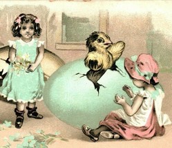 Vtg Postcard 1907 Easter Greetings Giant Eggs Huge Chicks and Children Embossed - £8.73 GBP