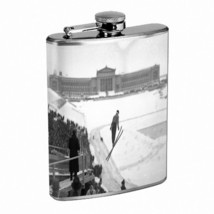 Vintage Skiing Skier Skis D48 Flask 8oz Stainless Steel Hip Drinking Whiskey B&amp;W - £11.86 GBP
