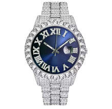 Silver Iced Out Watch Blue Face - £31.96 GBP