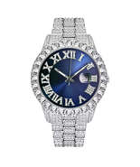 Silver Iced Out Watch Blue Face - £31.59 GBP