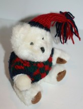 Hugfun Teddy Bear 6&quot; White Plush Christmas Hat Sweater Soft Toy Costco Stuffed - £9.16 GBP